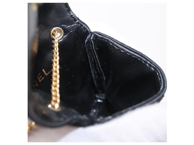 CHANEL Matelasse Chain Shoulder Pouch Satin Black Gold CC Auth 206434A Negro Dorado - vista 19