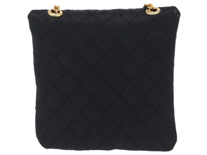 CHANEL Matelasse Chain Shoulder Pouch Satin Black Gold CC Auth 206434A Negro Dorado - vista 2
