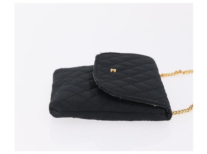 CHANEL Matelasse Chain Shoulder Pouch Satin Black Gold CC Auth 206434A Negro Dorado - vista 3