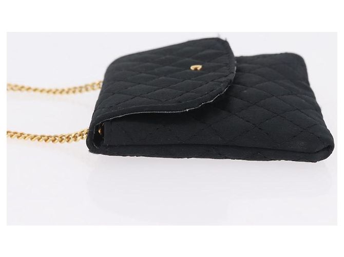 CHANEL Matelasse Chain Shoulder Pouch Satin Black Gold CC Auth 206434A Negro Dorado - vista 4