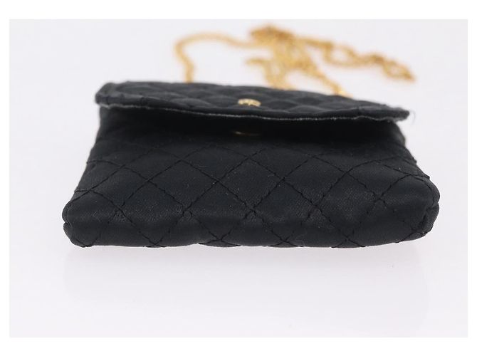 CHANEL Matelasse Chain Shoulder Pouch Satin Black Gold CC Auth 206434A Negro Dorado - vista 5
