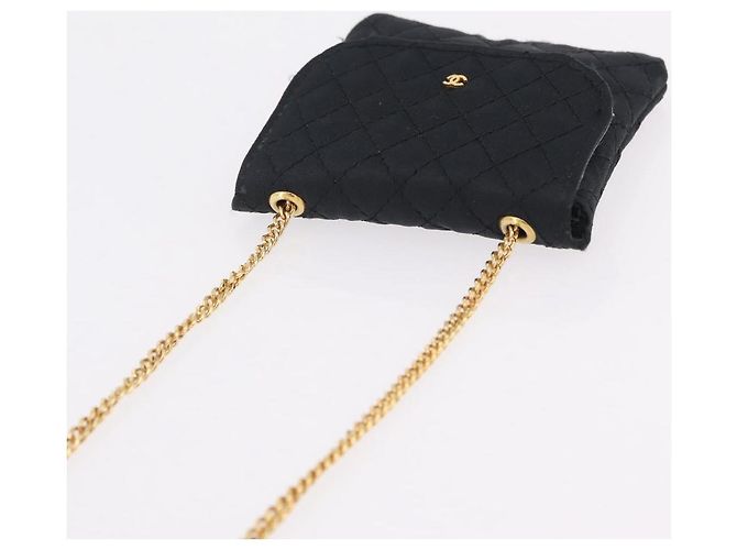 CHANEL Matelasse Chain Shoulder Pouch Satin Black Gold CC Auth 206434A Negro Dorado - vista 6