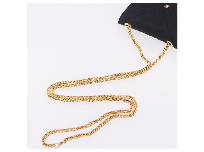 CHANEL Matelasse Chain Shoulder Pouch Satin Black Gold CC Auth 206434A Negro Dorado - vista 7