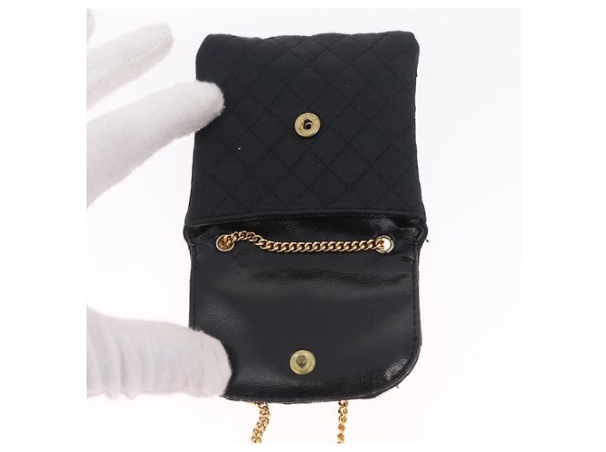 CHANEL Matelasse Chain Shoulder Pouch Satin Black Gold CC Auth 206434A Negro Dorado - vista 9