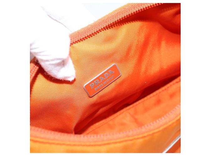 Bolsa de Mão PRADA Nylon Laranja Prata Auth 205395A - vista 10
