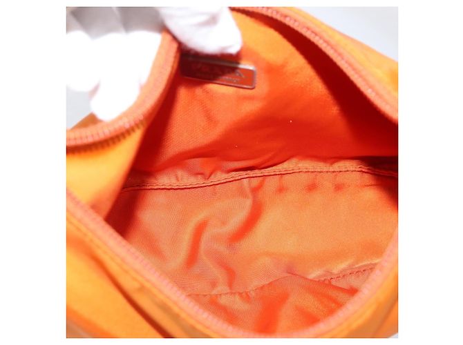 Bolsa de Mão PRADA Nylon Laranja Prata Auth 205395A - vista 11