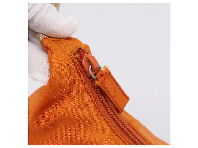 Bolsa de Mão PRADA Nylon Laranja Prata Auth 205395A - vista 17
