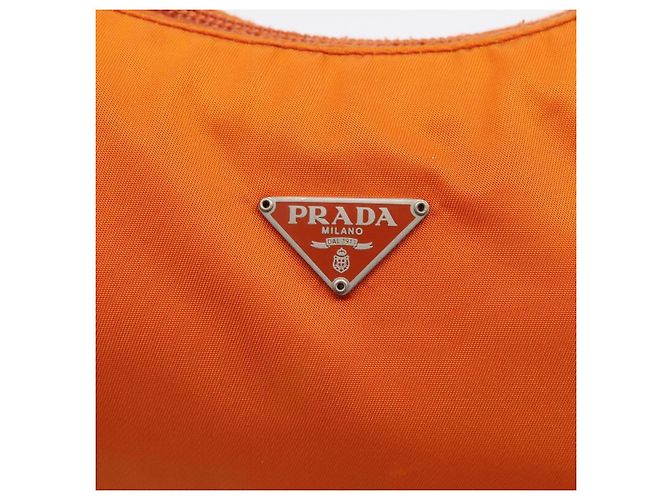 Bolsa de Mão PRADA Nylon Laranja Prata Auth 205395A - vista 18