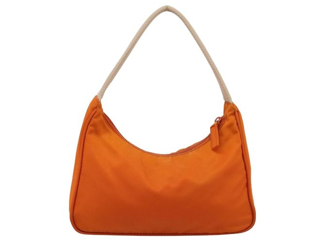 Bolsa de Mão PRADA Nylon Laranja Prata Auth 205395A - vista 2