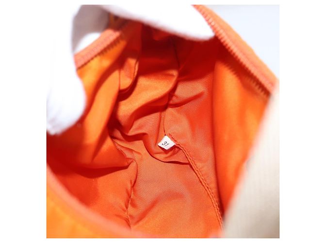 Bolsa de Mão PRADA Nylon Laranja Prata Auth 205395A - vista 20