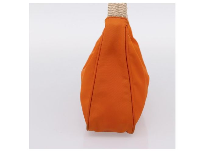 Bolsa de Mão PRADA Nylon Laranja Prata Auth 205395A - vista 4