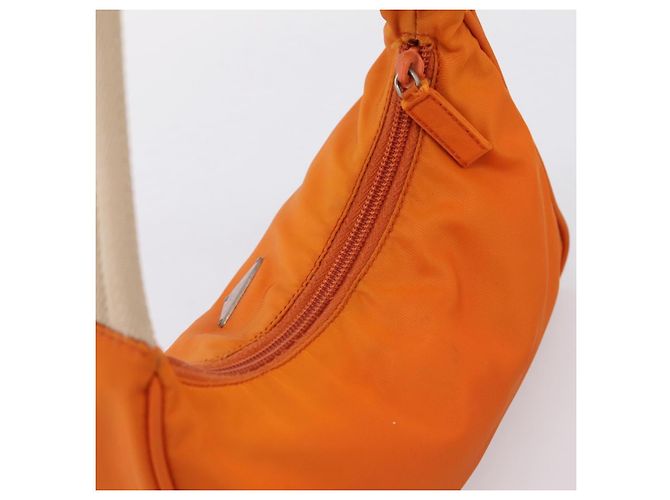 Bolsa de Mão PRADA Nylon Laranja Prata Auth 205395A - vista 6