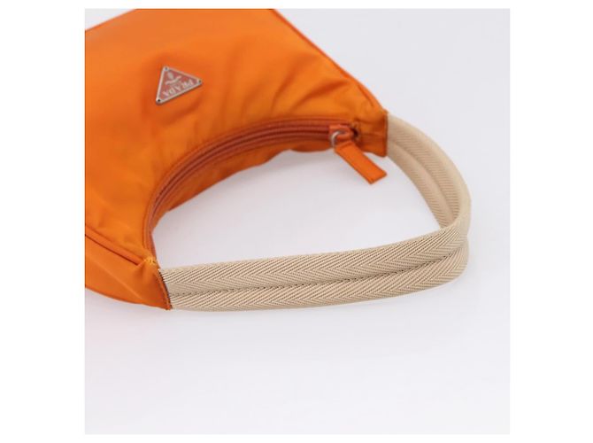 Bolsa de Mão PRADA Nylon Laranja Prata Auth 205395A - vista 7