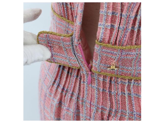 Vestido sin mangas CHANEL de Tweed 36 Rosa Oro CC Auth am12696M Dorado - vista 10