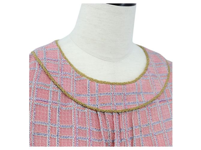 Vestido sin mangas CHANEL de Tweed 36 Rosa Oro CC Auth am12696M Dorado - vista 12