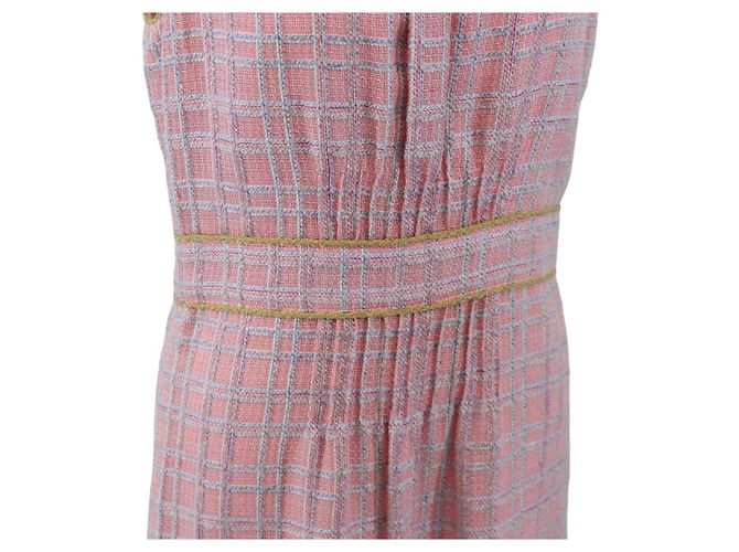 Vestido sin mangas CHANEL de Tweed 36 Rosa Oro CC Auth am12696M Dorado - vista 13
