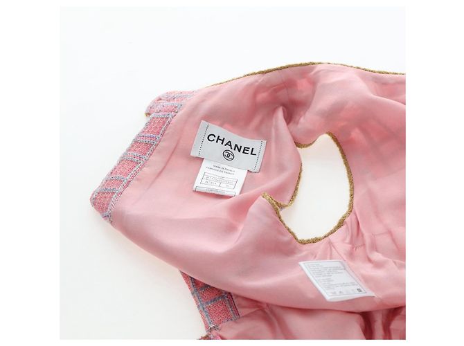 Vestido sin mangas CHANEL de Tweed 36 Rosa Oro CC Auth am12696M Dorado - vista 15