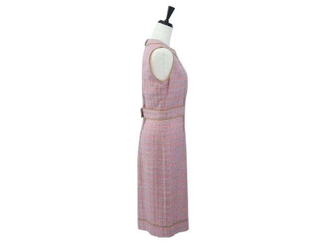 Vestido sin mangas CHANEL de Tweed 36 Rosa Oro CC Auth am12696M Dorado - vista 4