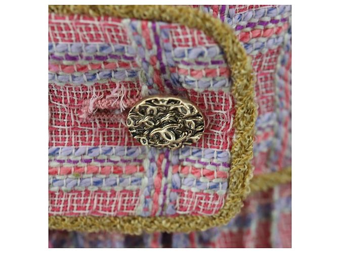 Vestido sin mangas CHANEL de Tweed 36 Rosa Oro CC Auth am12696M Dorado - vista 9