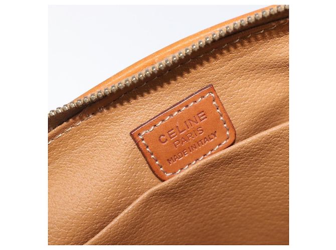 Céline CELINE Macadam Canvas Pouch PVC Leder Braun Gold Auth 207448 Golden - Ansicht 10