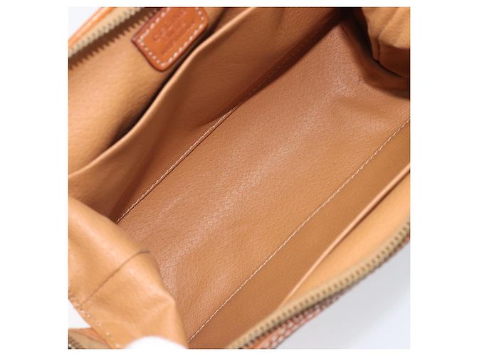 Céline CELINE Macadam Canvas Pouch PVC Leder Braun Gold Auth 207448 Golden - Ansicht 11