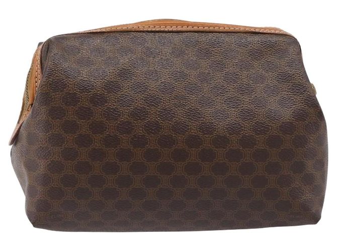 Céline CELINE Macadam Canvas Pouch PVC Leder Braun Gold Auth 207448 Golden - Ansicht 2