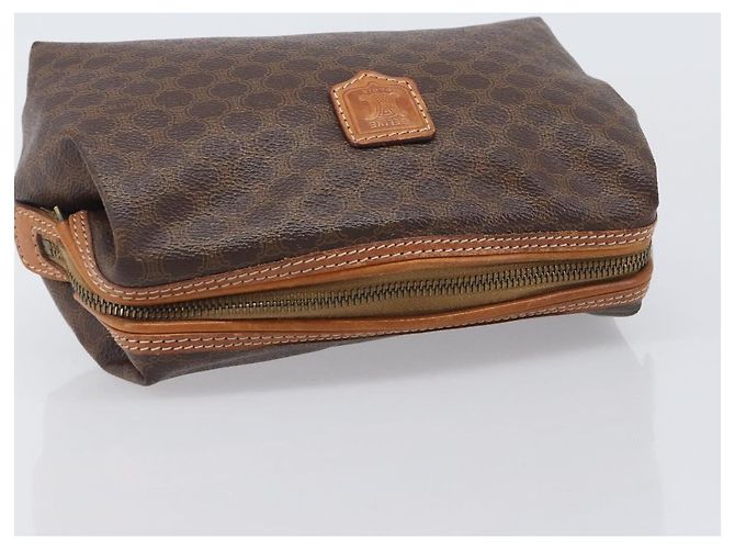 Céline CELINE Macadam Canvas Pouch PVC Leder Braun Gold Auth 207448 Golden - Ansicht 5