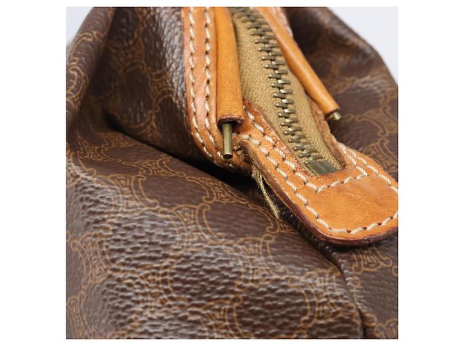 Céline CELINE Macadam Canvas Pouch PVC Leder Braun Gold Auth 207448 Golden - Ansicht 8