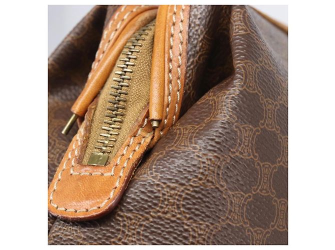 Céline CELINE Macadam Canvas Pouch PVC Leder Braun Gold Auth 207448 Golden - Ansicht 9