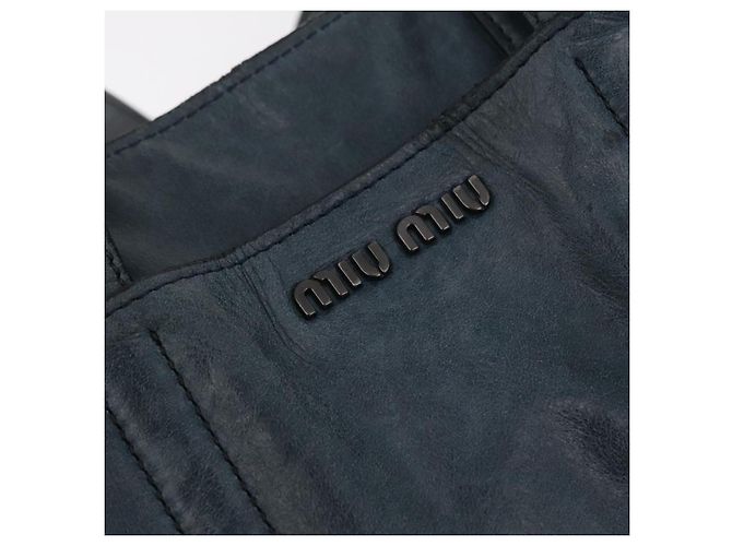 Borsa Tote Miu Miu Pelle Navy Silver Auth 205818 Argento Blu navy - vista 19