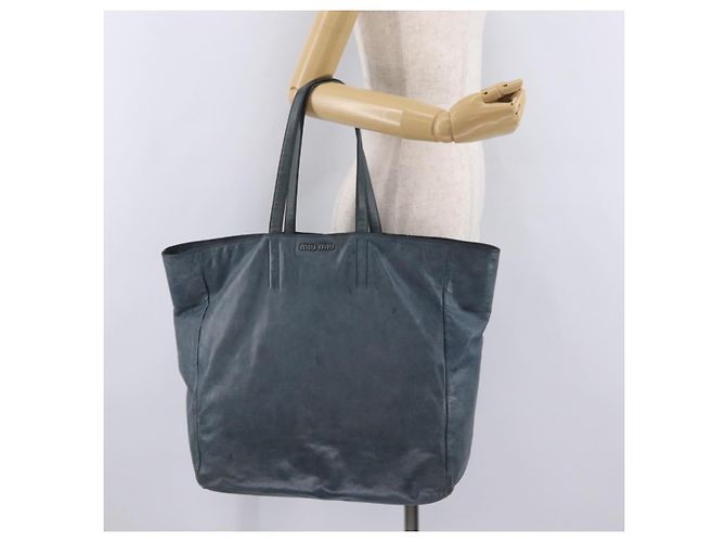 Borsa Tote Miu Miu Pelle Navy Silver Auth 205818 Argento Blu navy - vista 25