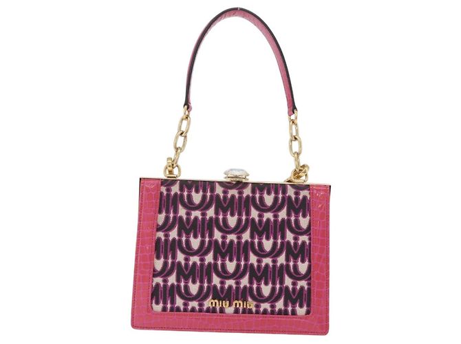 Borsa a Mano Miu Miu Canvas 2way Pink Gold Auth 167644A Rosa D'oro - vista 13