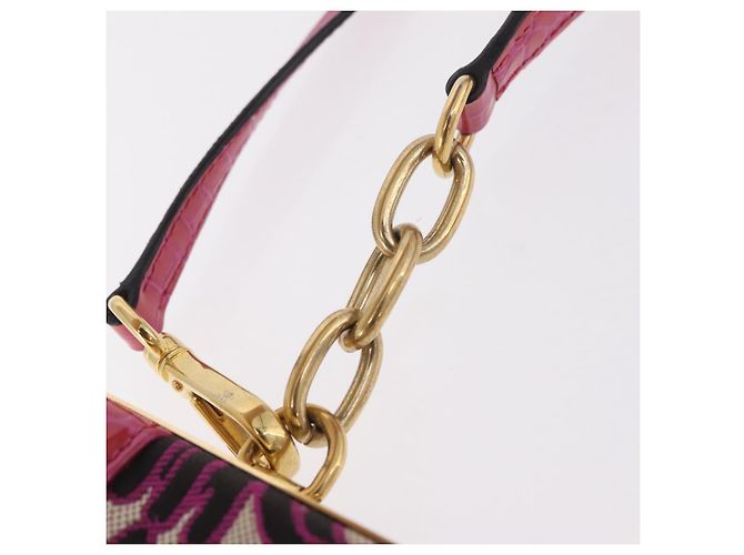 Borsa a Mano Miu Miu Canvas 2way Pink Gold Auth 167644A Rosa D'oro - vista 16