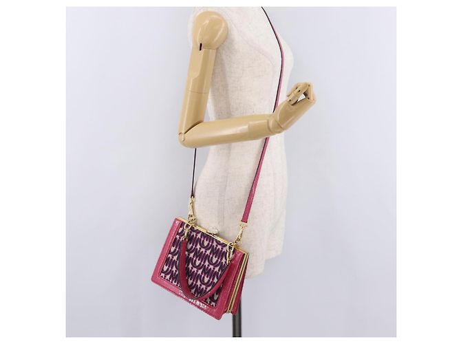 Borsa a Mano Miu Miu Canvas 2way Pink Gold Auth 167644A Rosa D'oro - vista 28