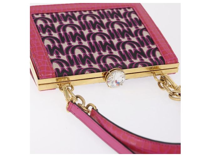 Borsa a Mano Miu Miu Canvas 2way Pink Gold Auth 167644A Rosa D'oro - vista 6