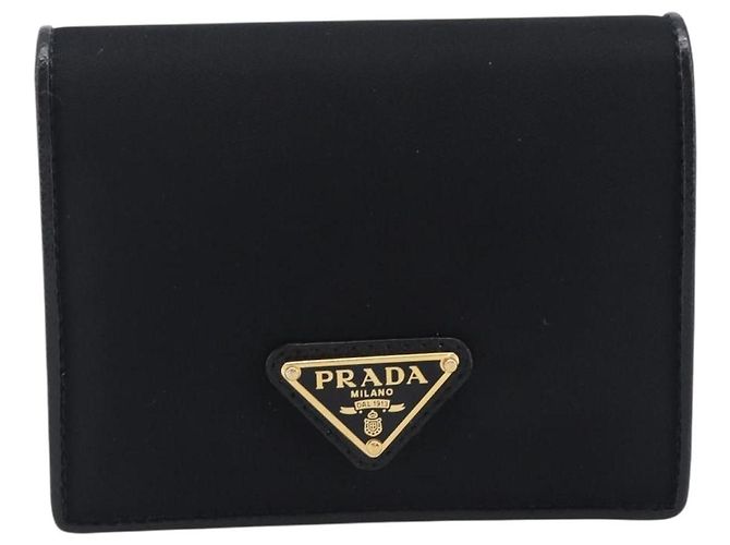 PRADA Bifold Wallet Nylon Black Gold Auth 205242M Golden - view 13