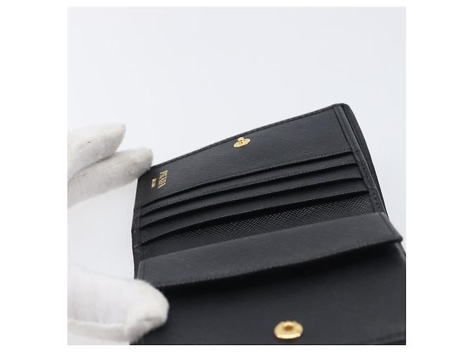 PRADA Bifold Wallet Nylon Black Gold Auth 205242M Golden - view 18