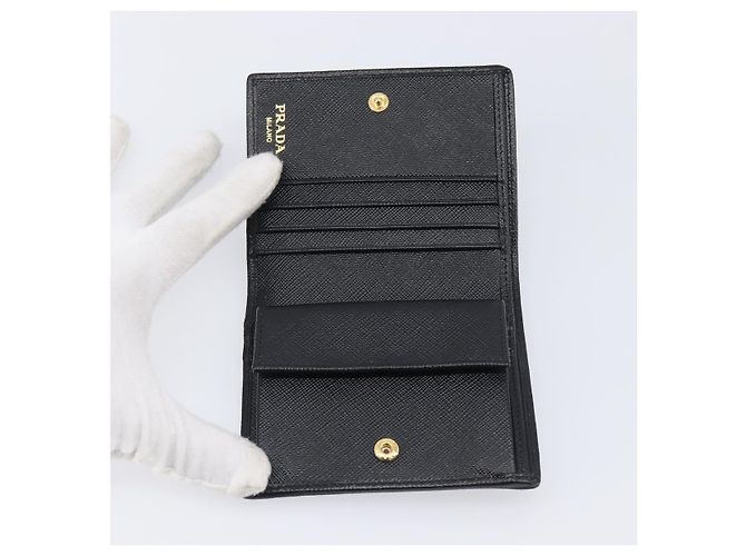 PRADA Bifold Wallet Nylon Black Gold Auth 205242M Golden - view 8
