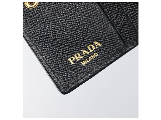 PRADA Bifold Wallet Nylon Black Gold Auth 205242M Golden - view 9