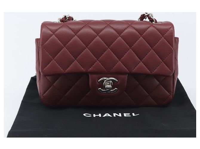 CHANEL Mini Matelasse 20 Kettentasche Lammleder Bordeaux Silber CC Auth 206388SM - Ansicht 12