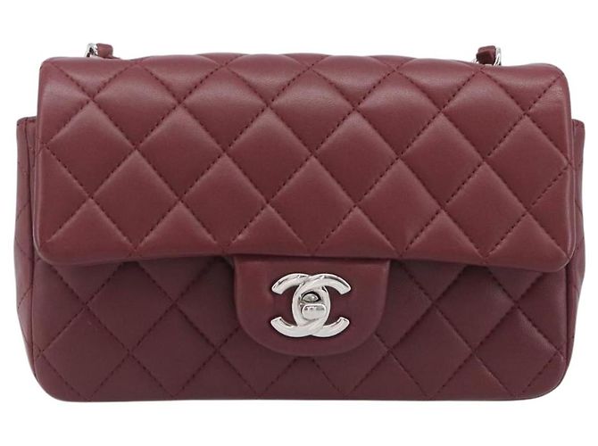 CHANEL Mini Matelasse 20 Kettentasche Lammleder Bordeaux Silber CC Auth 206388SM - Ansicht 13