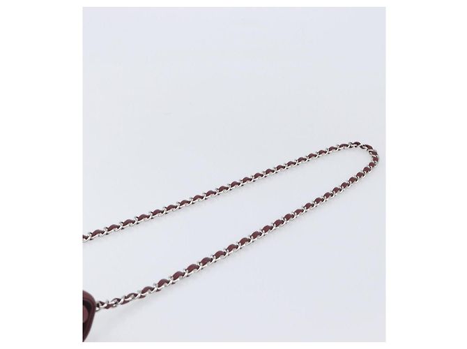 CHANEL Mini Matelasse 20 Kettentasche Lammleder Bordeaux Silber CC Auth 206388SM - Ansicht 14