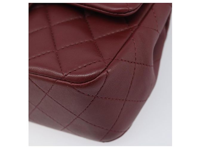 CHANEL Mini Matelasse 20 Kettentasche Lammleder Bordeaux Silber CC Auth 206388SM - Ansicht 15