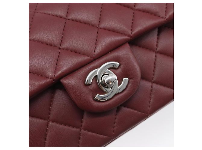 CHANEL Mini Matelasse 20 Kettentasche Lammleder Bordeaux Silber CC Auth 206388SM - Ansicht 19