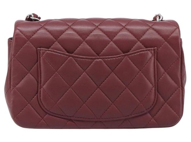 CHANEL Mini Matelasse 20 Kettentasche Lammleder Bordeaux Silber CC Auth 206388SM - Ansicht 2