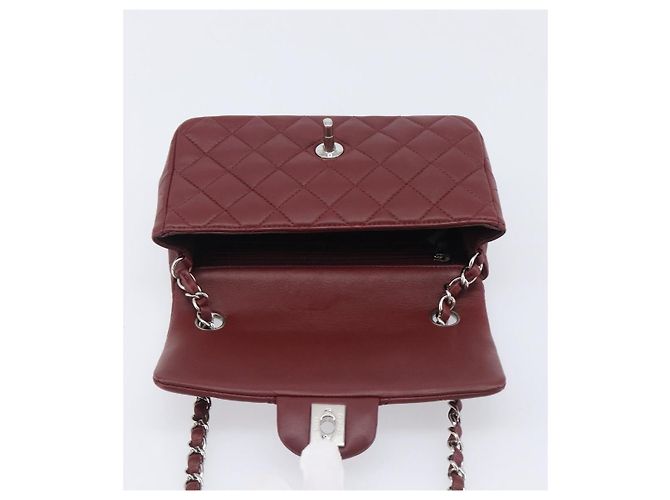 CHANEL Mini Matelasse 20 Kettentasche Lammleder Bordeaux Silber CC Auth 206388SM - Ansicht 20