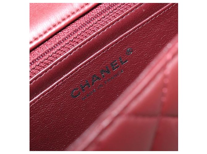 CHANEL Mini Matelasse 20 Kettentasche Lammleder Bordeaux Silber CC Auth 206388SM - Ansicht 22