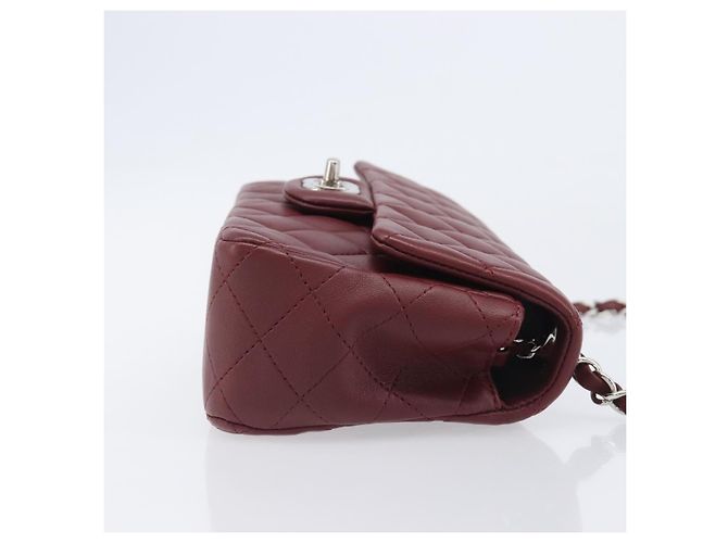 CHANEL Mini Matelasse 20 Kettentasche Lammleder Bordeaux Silber CC Auth 206388SM - Ansicht 3