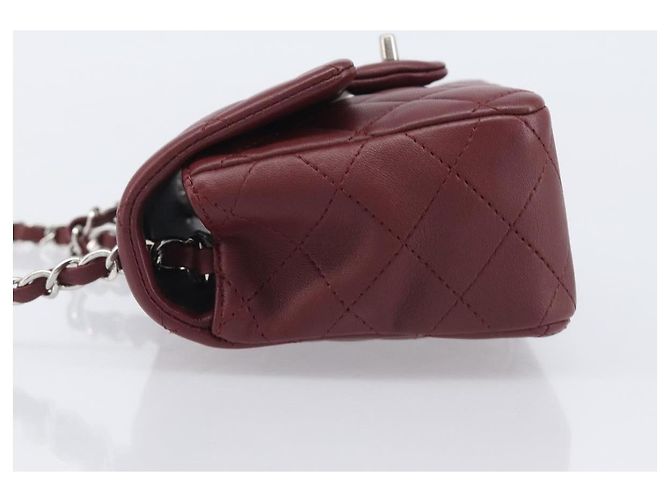 CHANEL Mini Matelasse 20 Kettentasche Lammleder Bordeaux Silber CC Auth 206388SM - Ansicht 4