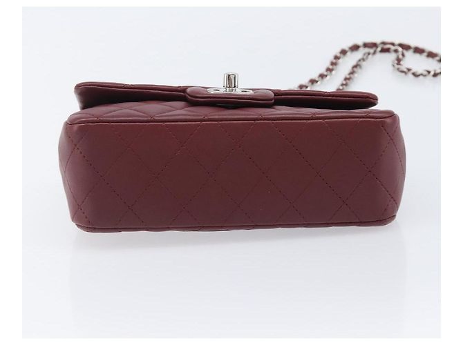 CHANEL Mini Matelasse 20 Kettentasche Lammleder Bordeaux Silber CC Auth 206388SM - Ansicht 5